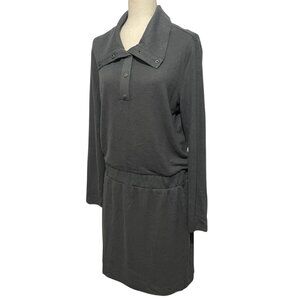 CAbi NWOT Haven Mini Dress Snap Cowl Neck Accent Super Soft sz M Blue Gray